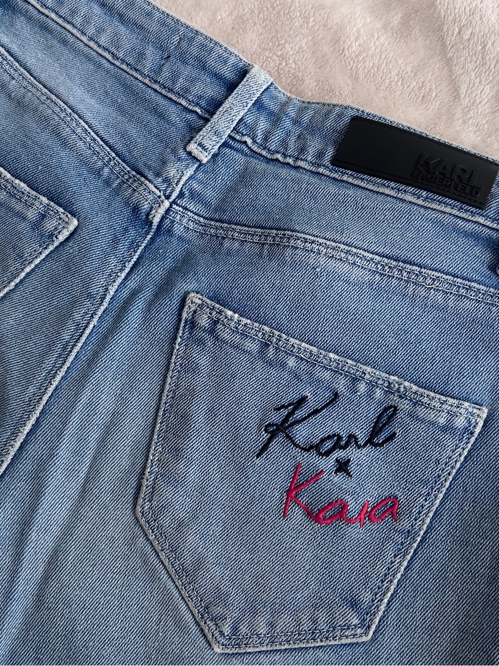 Limited Edition Karl Lagerfeld x Kaia Gerber Mom Jeans w Embroidered Back Pocket